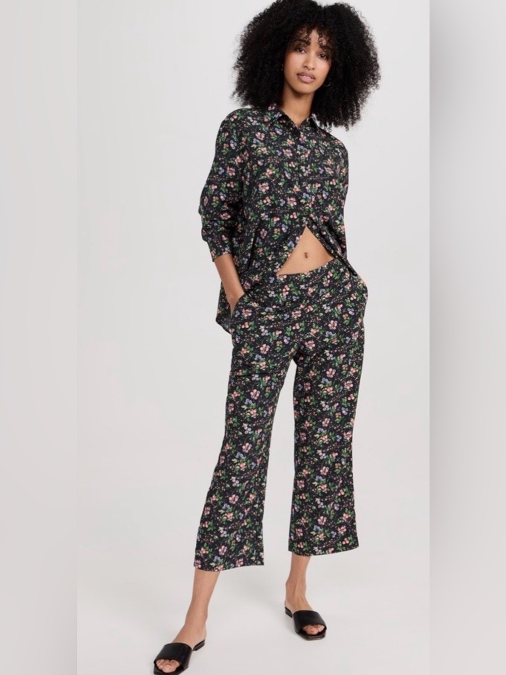 Hill House Berry Floral Set Malone Button Up Shirt Winston Cropped Pant Set Sz M